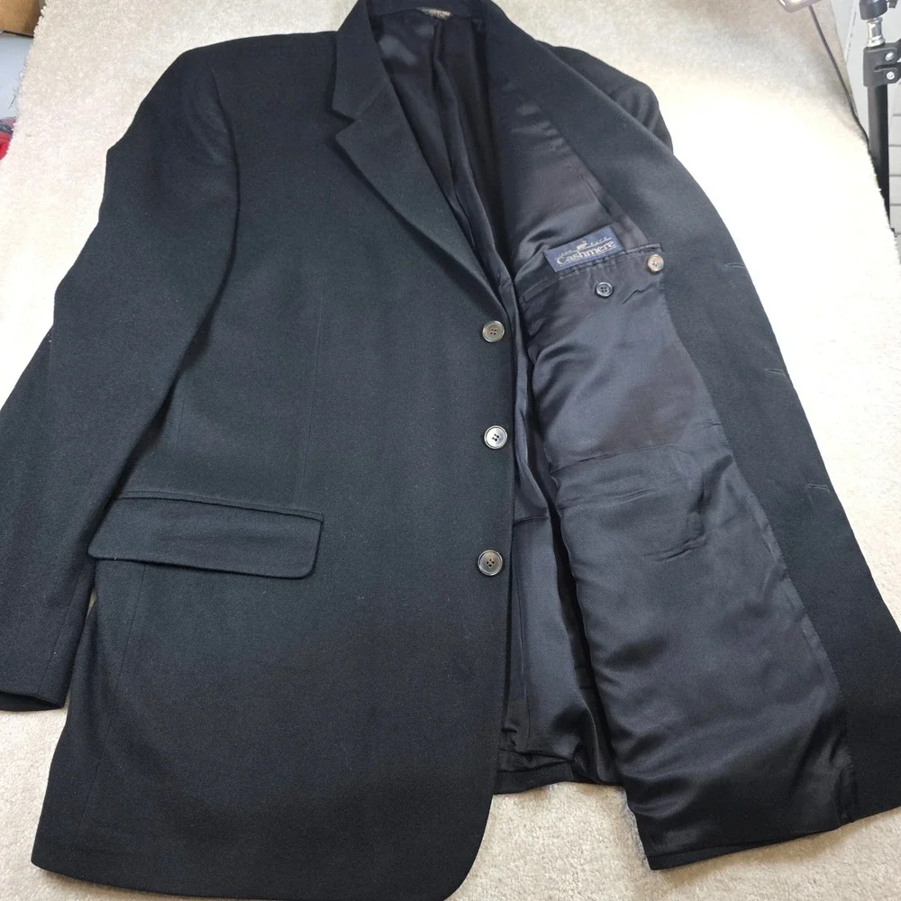 Bill Blass Black Label Blazer Jacket Mens 46R Black Cashmere Notch Lapel Vintage